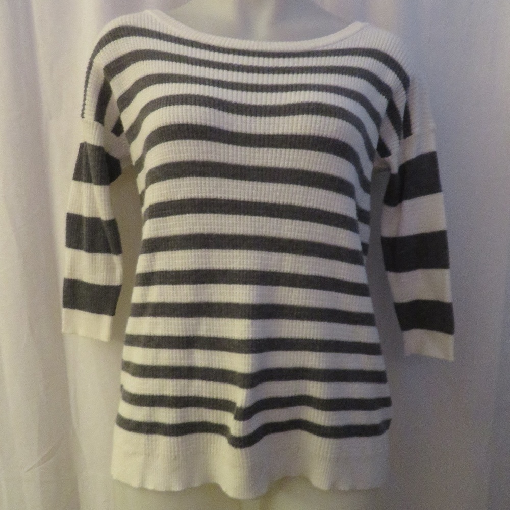 JOIE SOFT GRAY WHITE STRIPED PULLOVER SWEATER XS